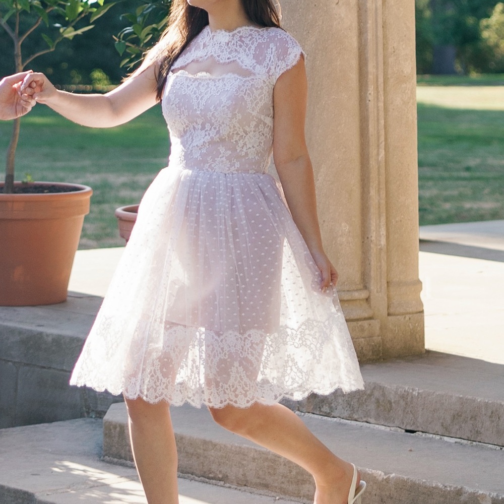 Victor costa vintage white lace cupcake bridal wedding dress - Picture 5 of 5